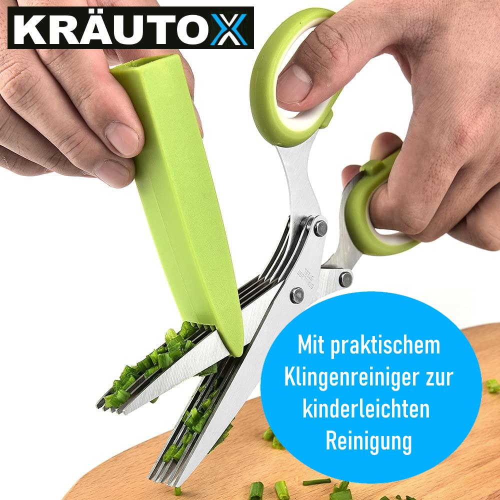 Foarfecă pentru plante medicinale KRÄUTOX, cuțit din oțel inoxidabil cu 5 lame și capac de curățare