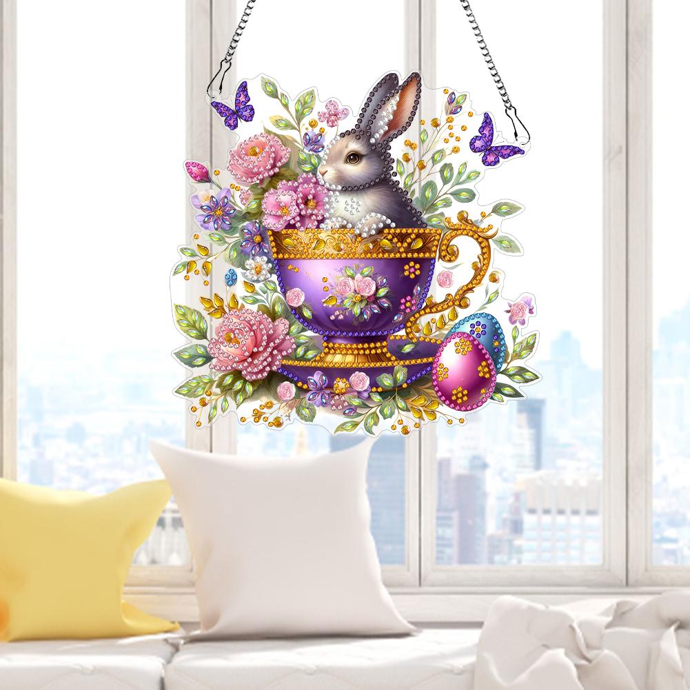 Easter Diamond Art Hanging Pendant Acrylic Diamond Painting Home Decor Rhinestone Diamond Art Window Pendants for Window Decor