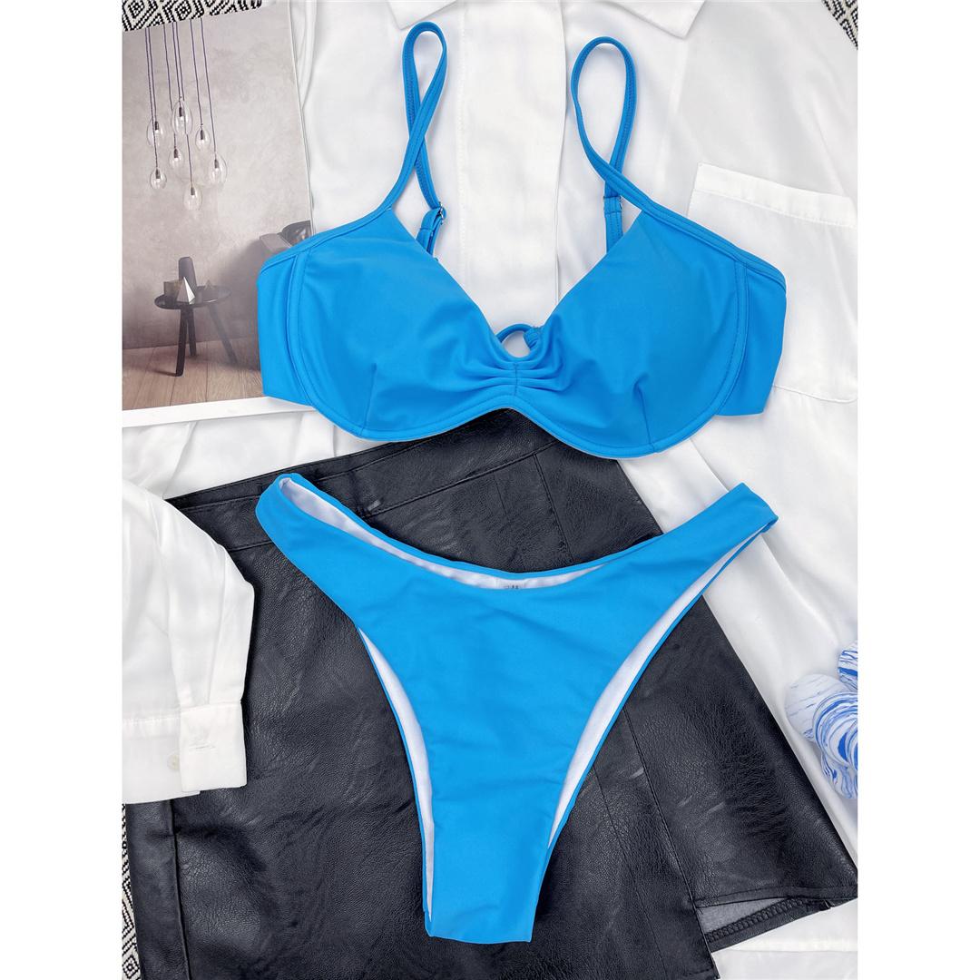 

Морщинистый бикини на косточках со средней талией, женский купальник, женский купальник, комплект из двух частей, купальный костюм, купальный костюм для женщин L синий