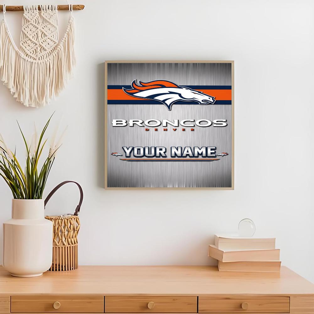 Denver Broncos Logo Personalized Text Diamond Painting Round Diamond Mosaic Rhinestones Diamond Embroidery Craft Kit Wall Decor Without Frame