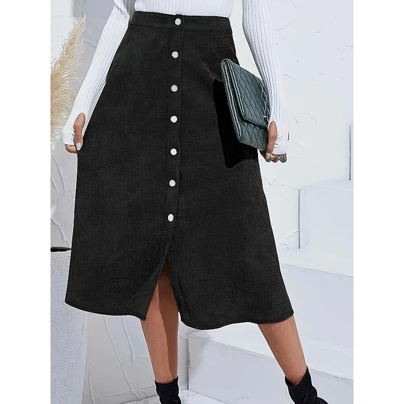 Women Plus Size Sprig Autumn Single-breasted High Waist Skirt S чёрный