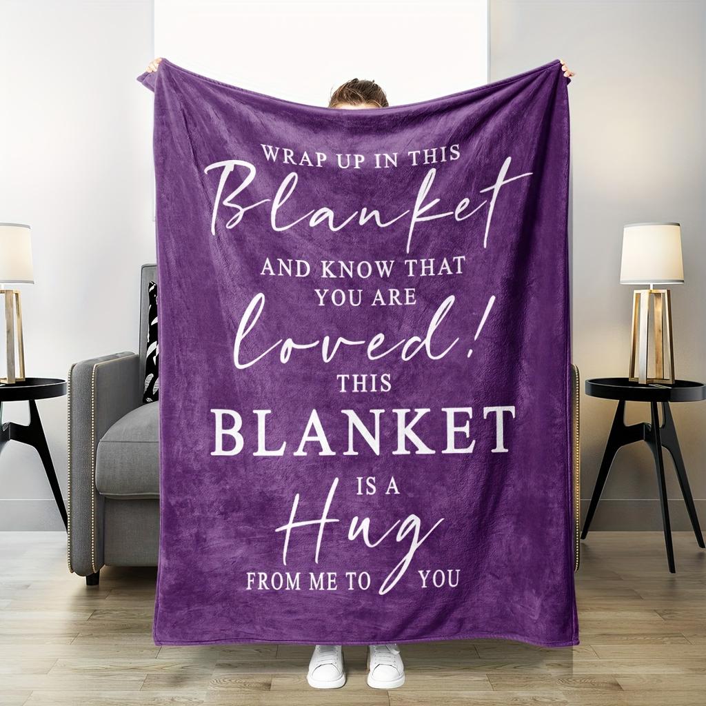 Purple Hug Quote Flannel Throw Blanket This Blanket Is A Hug From Me To You Soft Warm Gift Sofa Bed Blanket