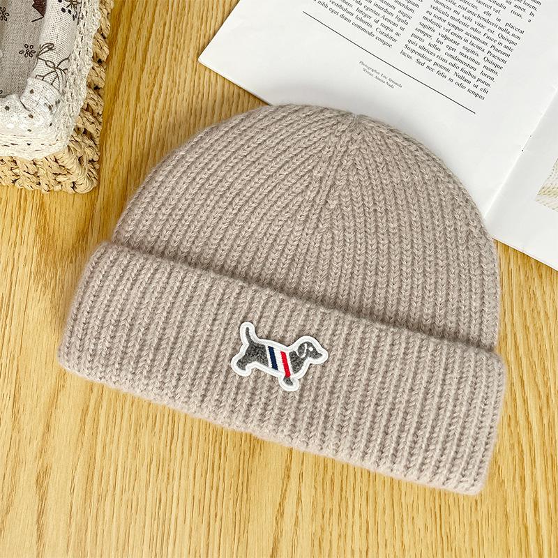 

Knitted Hat Winter Puppy Patch Big Head Woolen Hat Women Korean Style Casual Warm Cold Hat Ear Protection Pullover Hat One Size