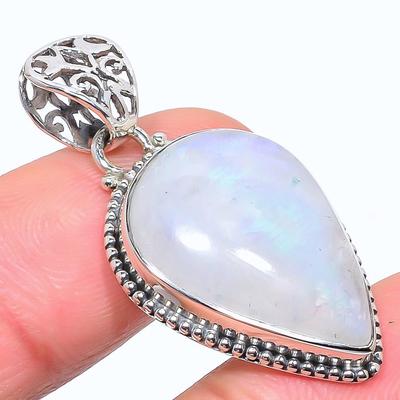 Natural Rainbow Moonstone Gemstone 925 Solid Sterling Silver Pendant 1.58" O6f44