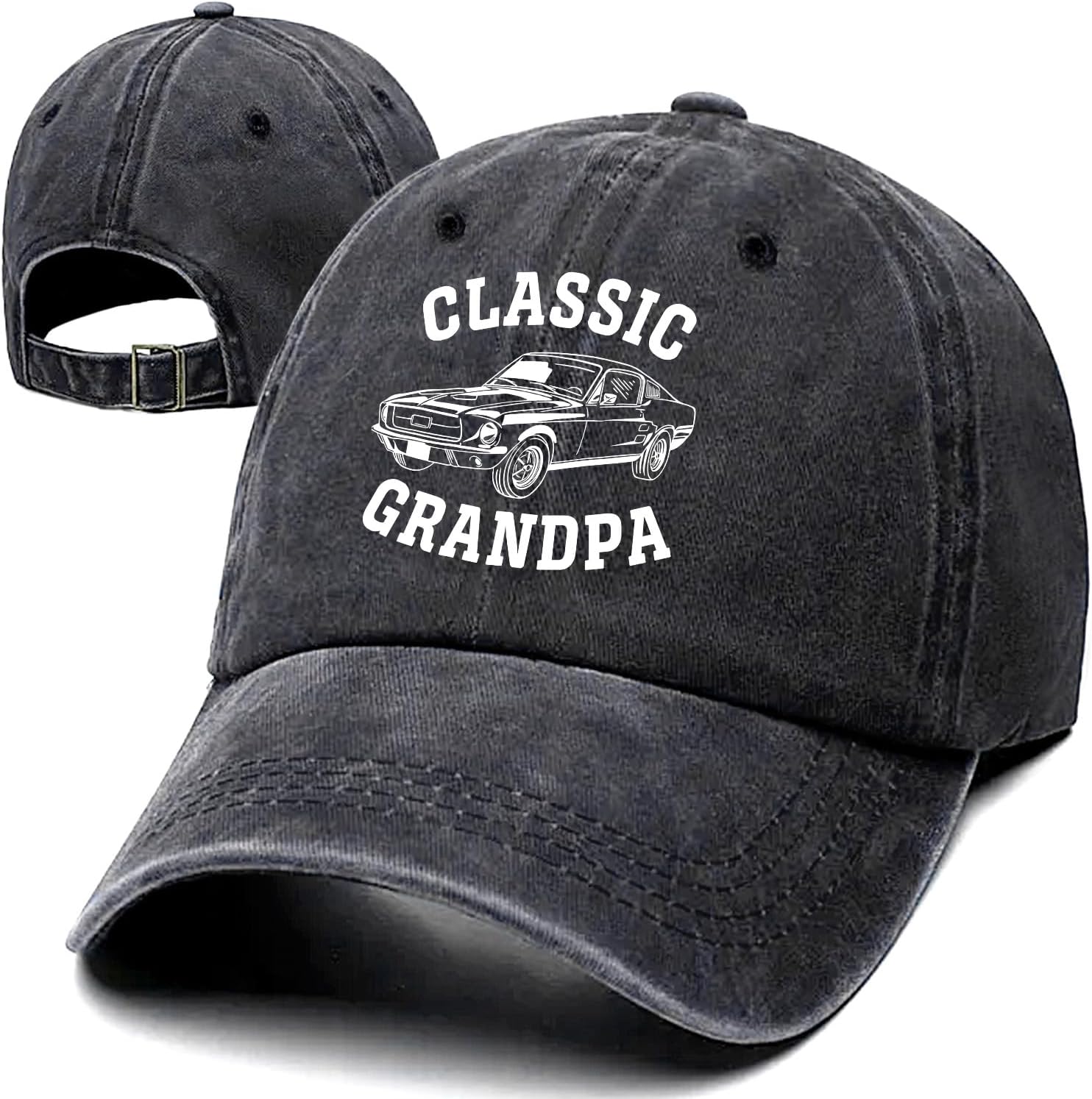 Classic Grandpa Car Graphic Baseball Cap Vintage Washed Cotton Adjustable Unisex Casual Hat Gifts One Size