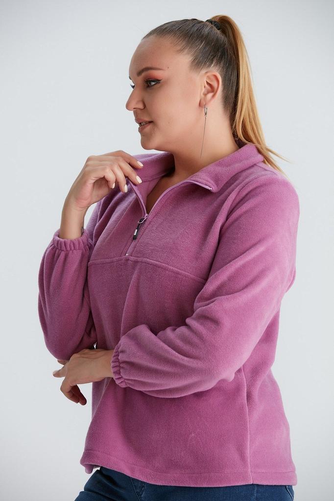 Damenstil Große Größe Sweatshirt Übergröße Fliederfarbenes Fleece-Sweatshirt mit elastischen Ärmeln