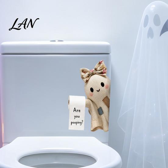 Spooky Bathroom Wall Decor Halloween Sticker, Cute Ghost Witch Cat Toilet Decal, Lifelike Art Skeleton Are You Pooping Sticker for Funny English Quote