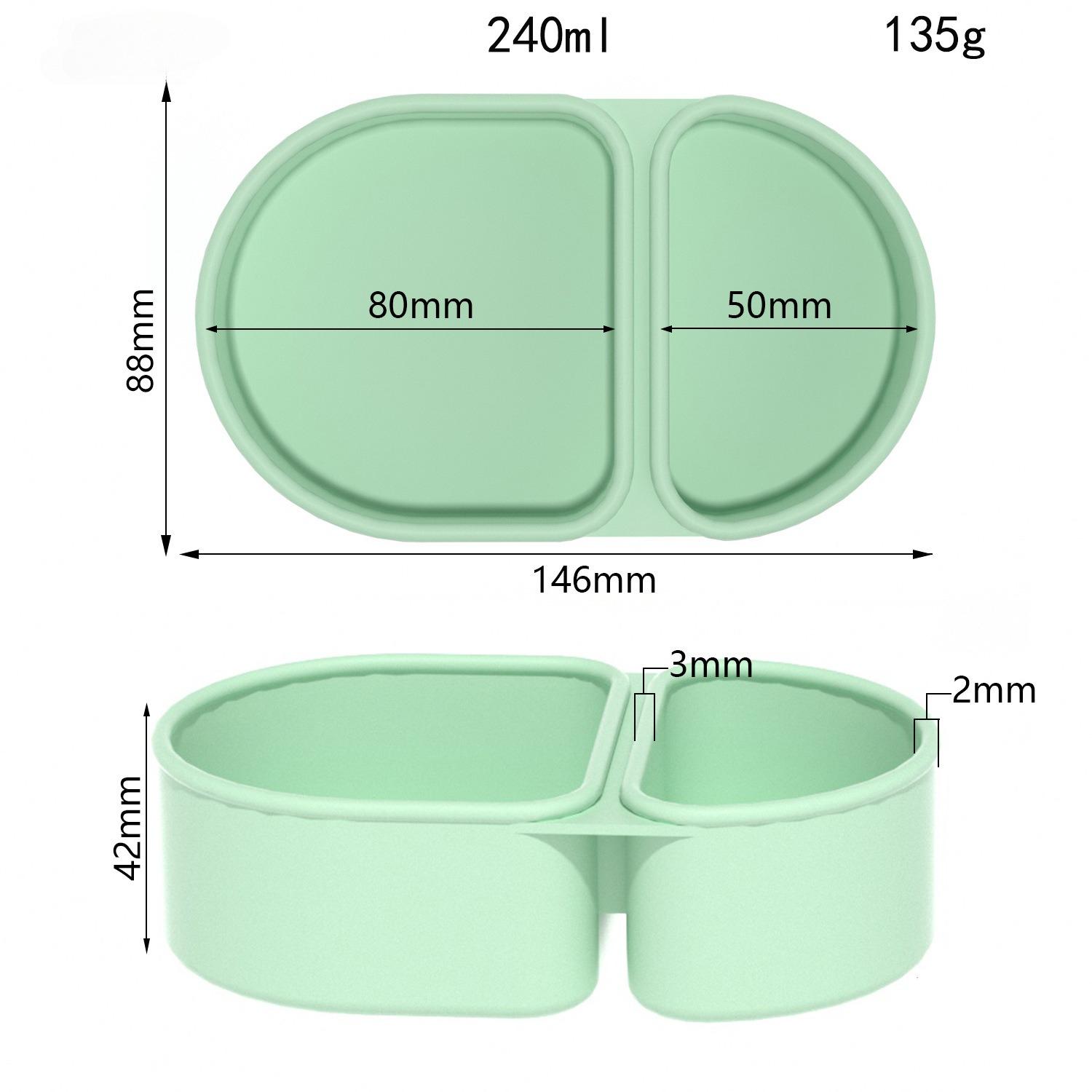 

Silicone double-grid seasoning box sauce box portable packaging with lid odor-free food-grade lunch box snack container 6 inch