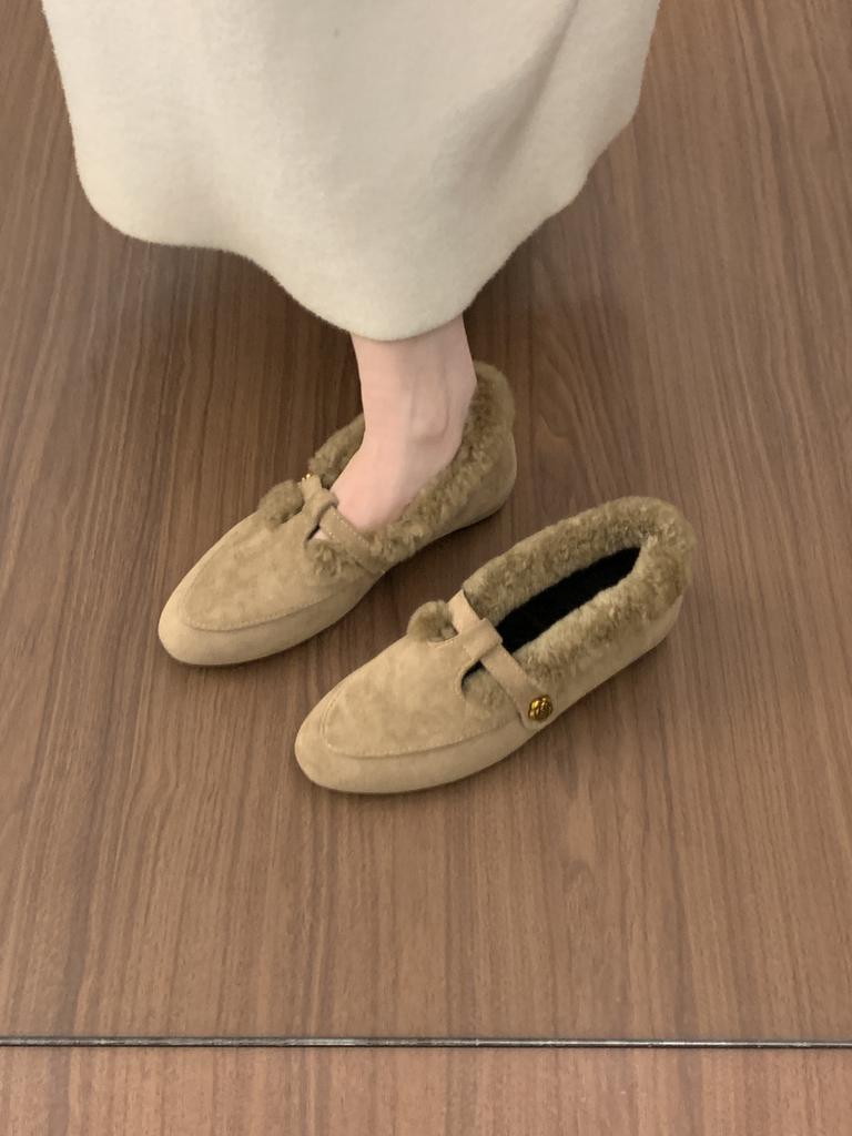 Suede Retro Velvet Warm Cotton Shoes Fairy Wind Mary Jane Fluffy Shoes
