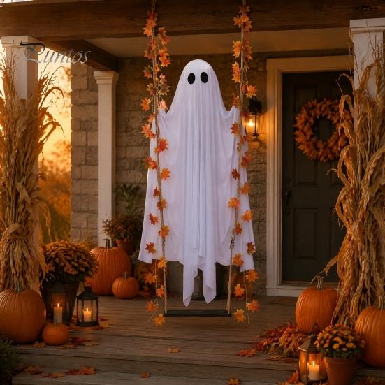 Halloween Hanging Ghost Decorations Swinging Decoration for Outdoor Garden Yard, Weighted Fabric Flying on A Creepy Atmosphere Props Swing with