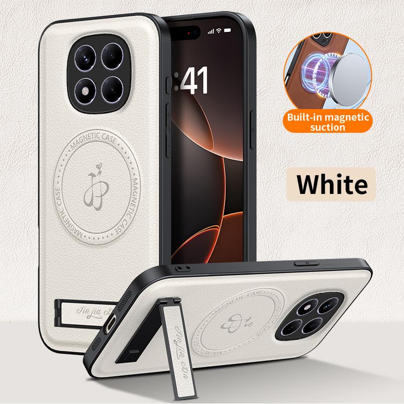 Luxury Magnetic Stand Holder Leather Phone Case For Xiaomi Redmi 14C 13C Redmi Note 13 14 Pro Wireless Charging Logo Cover