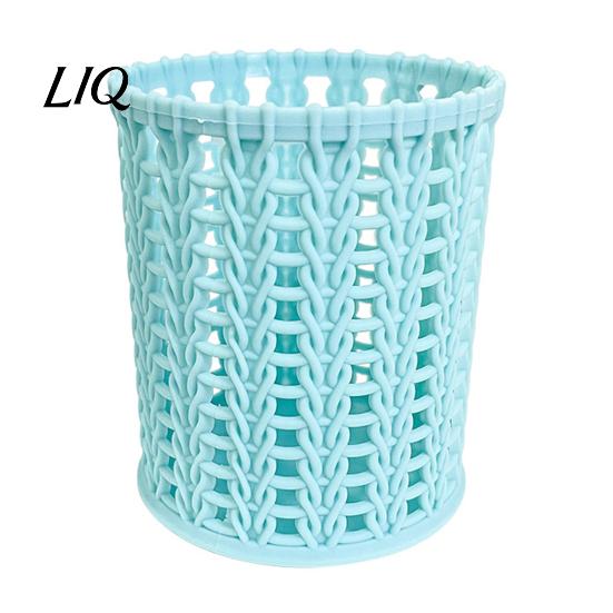 Pencil And Gadget Holder Imitation Rattan Pen Holder, Round Hollow Desk Organizer, Large Capacity Moisture-proof Cup for Pens Pencils Makeup Brushes,
