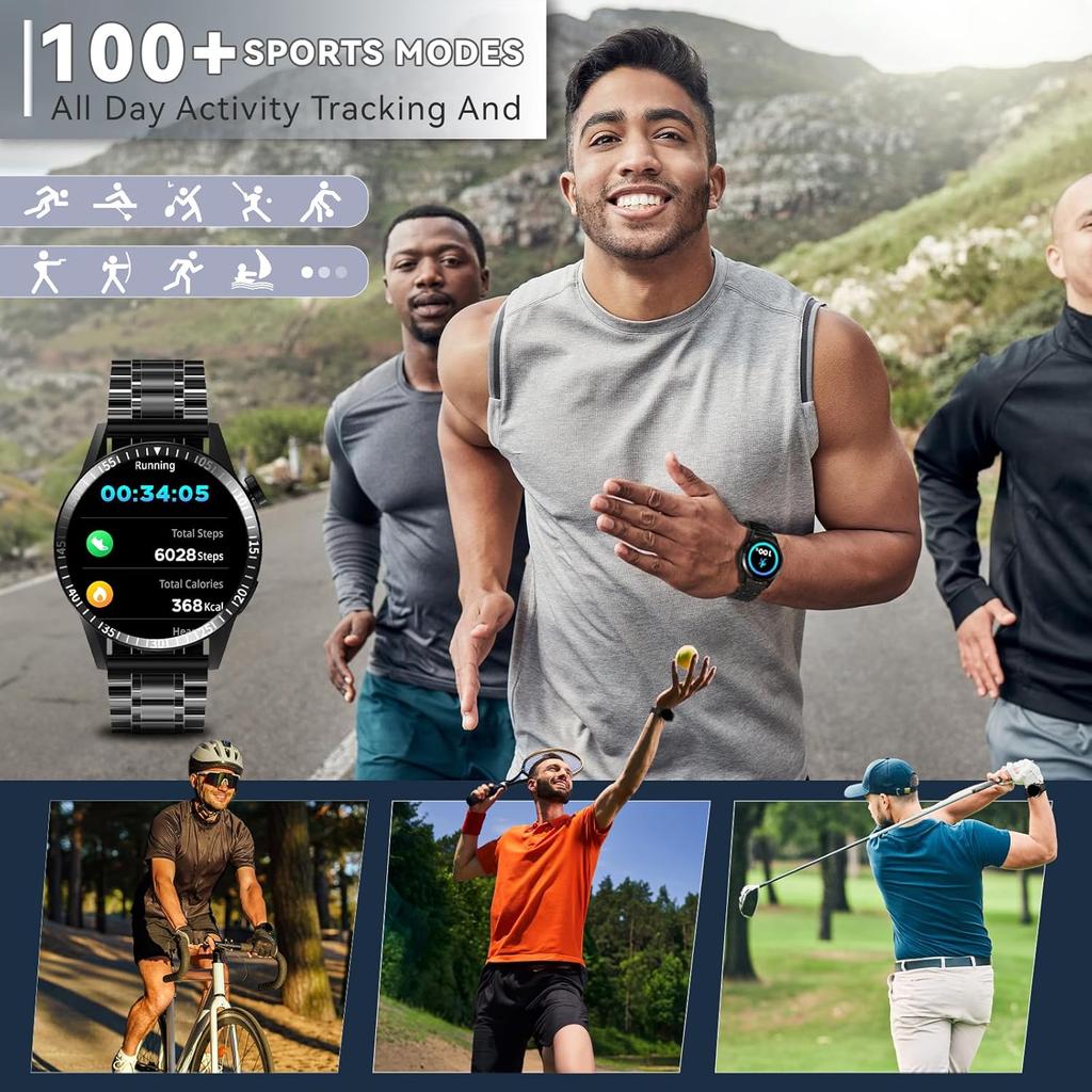 Smart Watch for Men with Answer/Make Calls, 1.39" HD Always Display Fitness Tracker Watch with Waterproof 190+Sports Modes Health Monitor Sleep