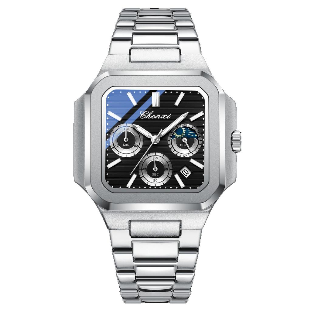 Fashion Men Watch Luminous Waterproof Chronograph Date Man Wristwatch Square Stainless Steel Quartz Men's Watches Reloj