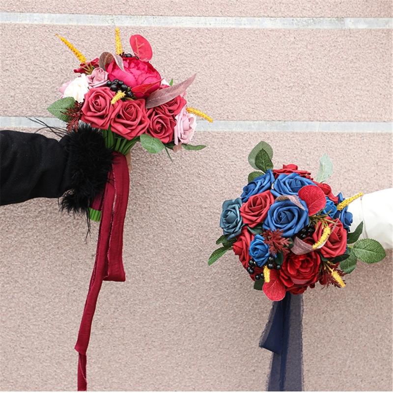 Wedding Artificial Flower Bouquet Rose Flower Ornaments Handheld for Bridal Bouquet Wedding Party Props