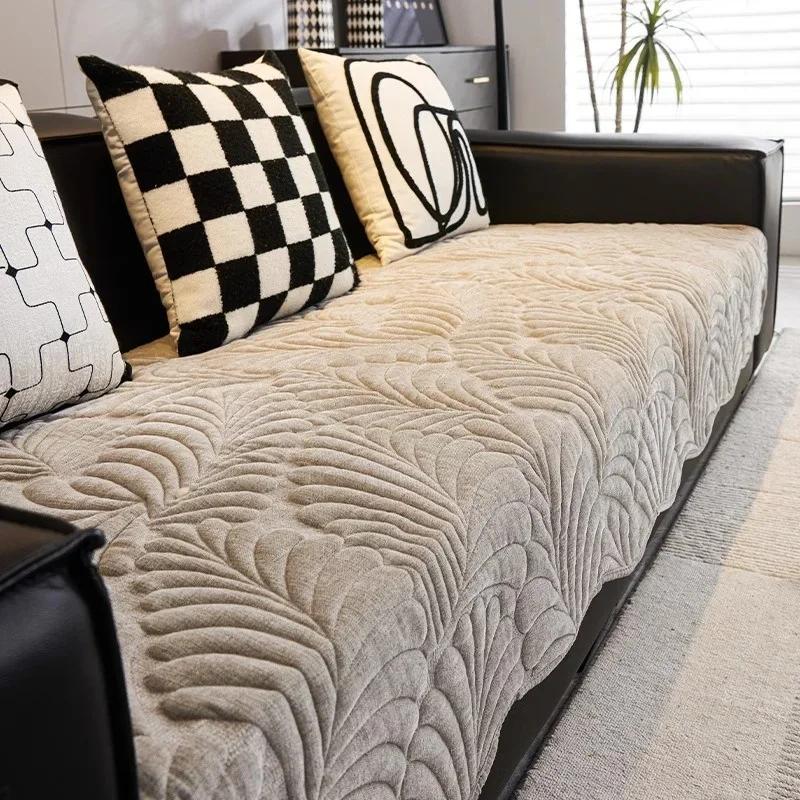 Chenille Sofa Cover Mat Leaves Jacquard Sofa Cushion for Living Room Light Luxury Lounge Couch Protector Covers Home Decor