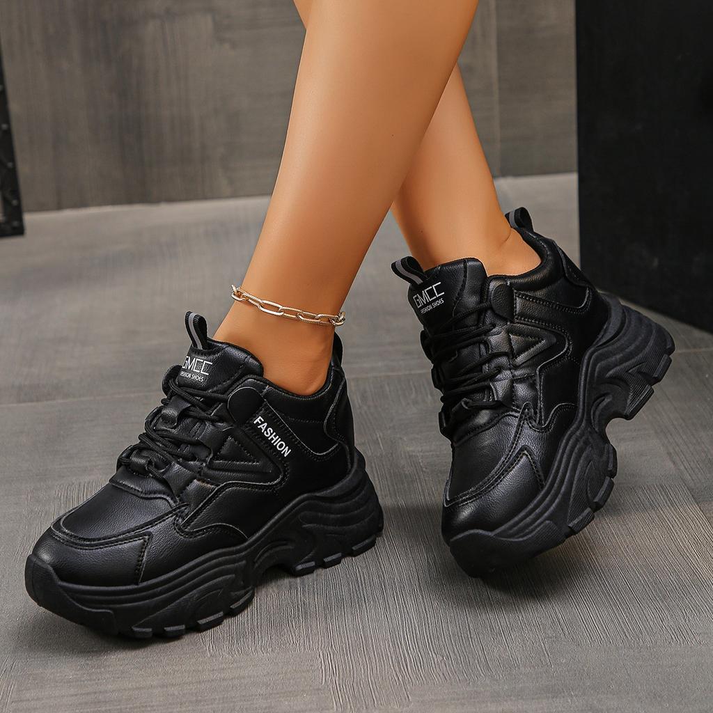 Women's Chunky Sneakers White Black Platform Sports Shoes for Women Height-increasing Shoes Thick Bottom Vulcanized Shoes Woman