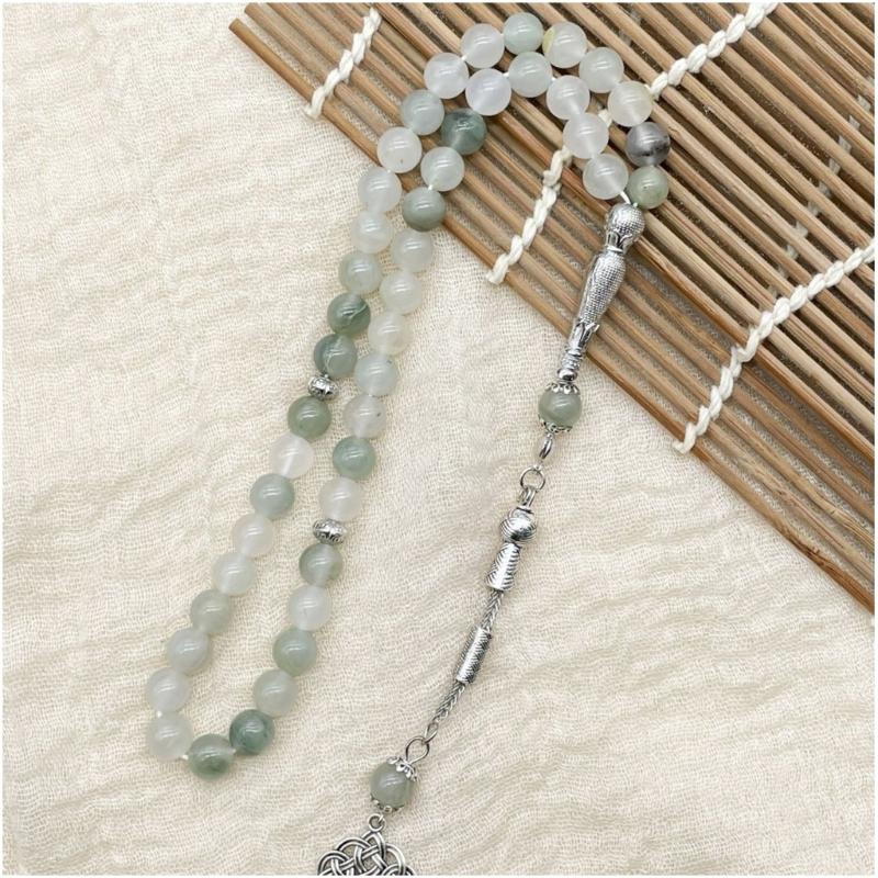 Handmade Glass Bead Bracelet With 45 Simulated Jades Beads Hui Cultural Pattern Portable Daily Jewelry