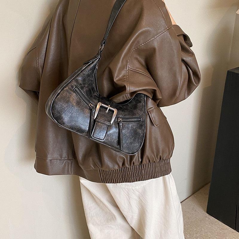 

Сумка подмышку женская осенне-зимняя Майяр ретро женская сумка модная универсальная на одно плечо кроссбоди портативная сумка-полумесяц 28*8*22 чёрный