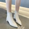 2024 New Korean Solid Pointed Short Boots with Thick Heels and Back Zipper for Tall and Slim Mid Heel Short Boots for Women