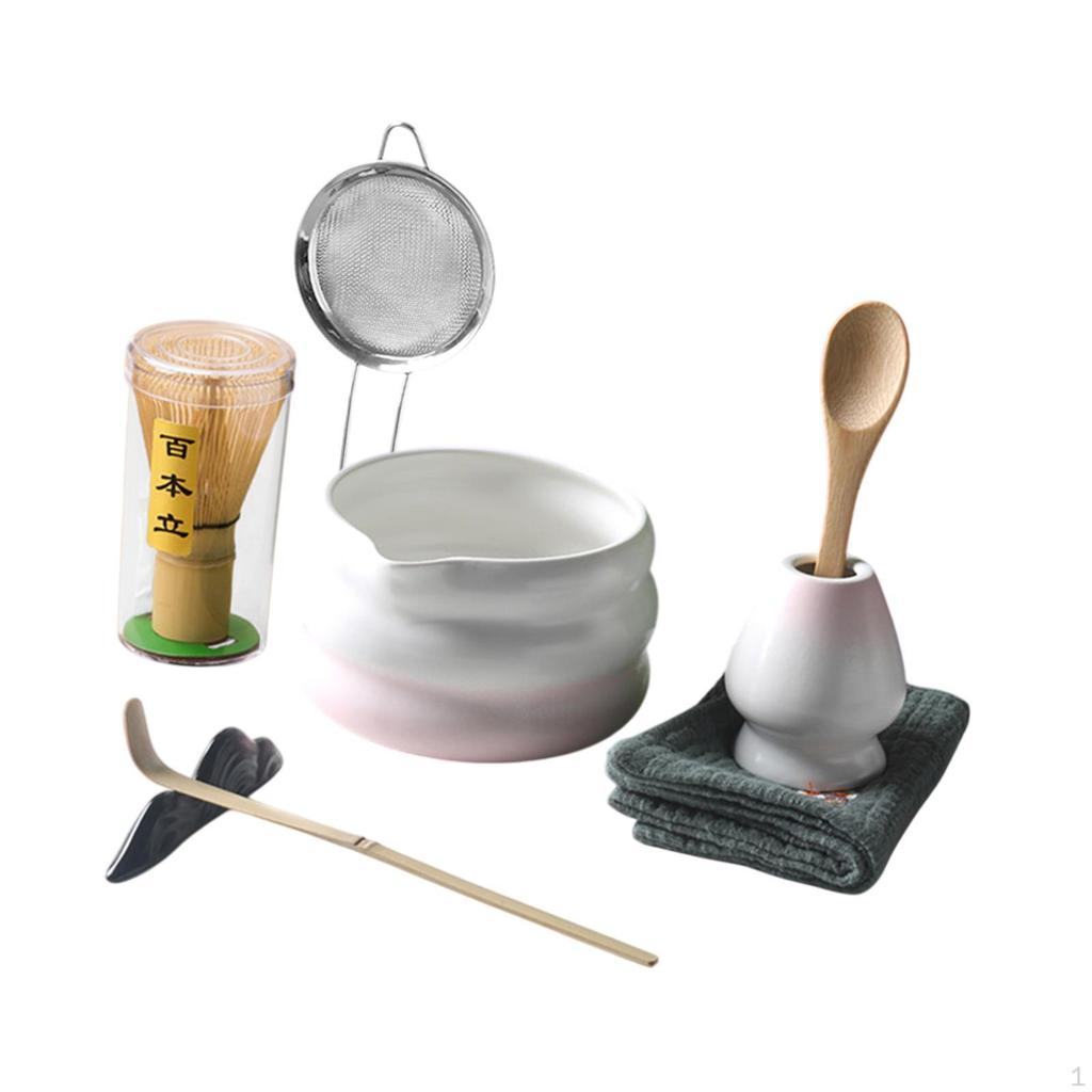 8-teiliges Matcha-Set mit Schale, Bambusbesen, Löffel und Tuch für Teeliebhaber