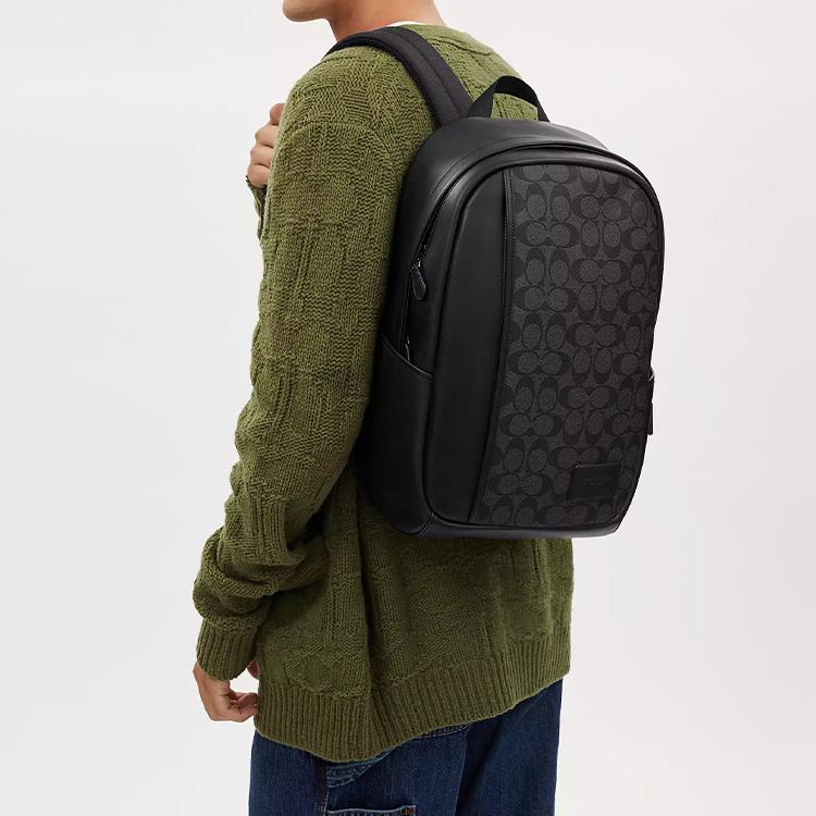Coach Edge 30 Logo Classic Monogram Large Capacity Backpack Men Backpack Copper Charcoal Black CM024-QBMI5