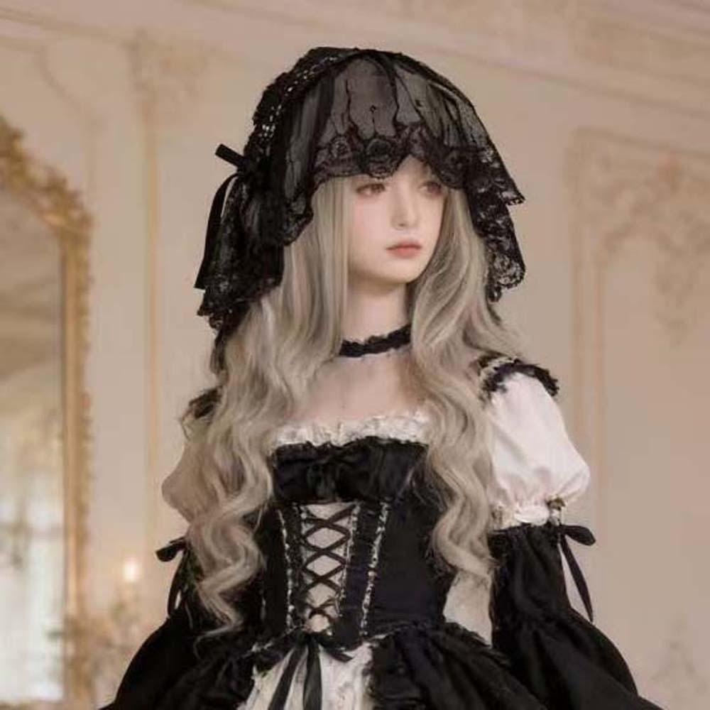 Schwarz / Weiß Spitze Schleife Haarband Gothic Stil Lolita Mädchen Stirnband Lolita Kopfschmuck Party