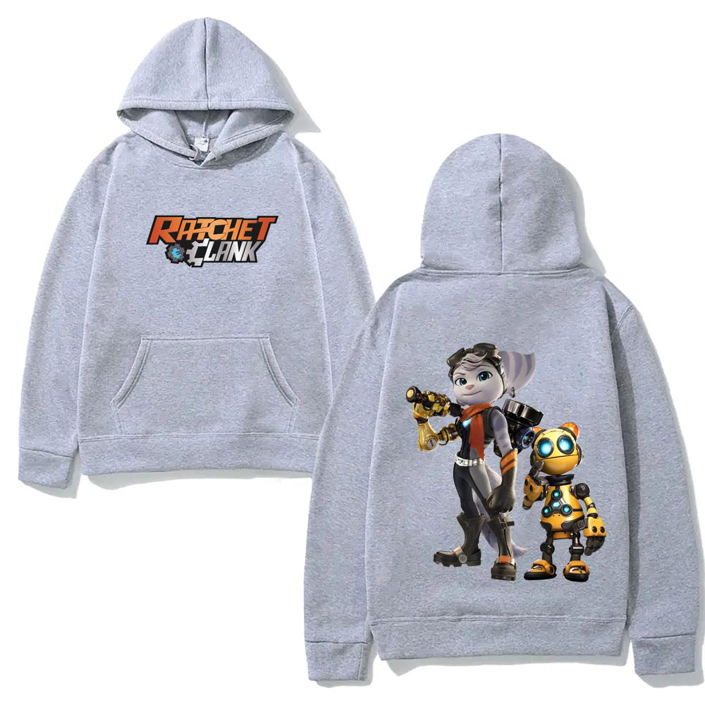 Bluza z kapturem gra Ratchet & Clank Rift Apart Sweter casualowy Odzież polarowa Unisex z kieszenią Bluza z kapturem