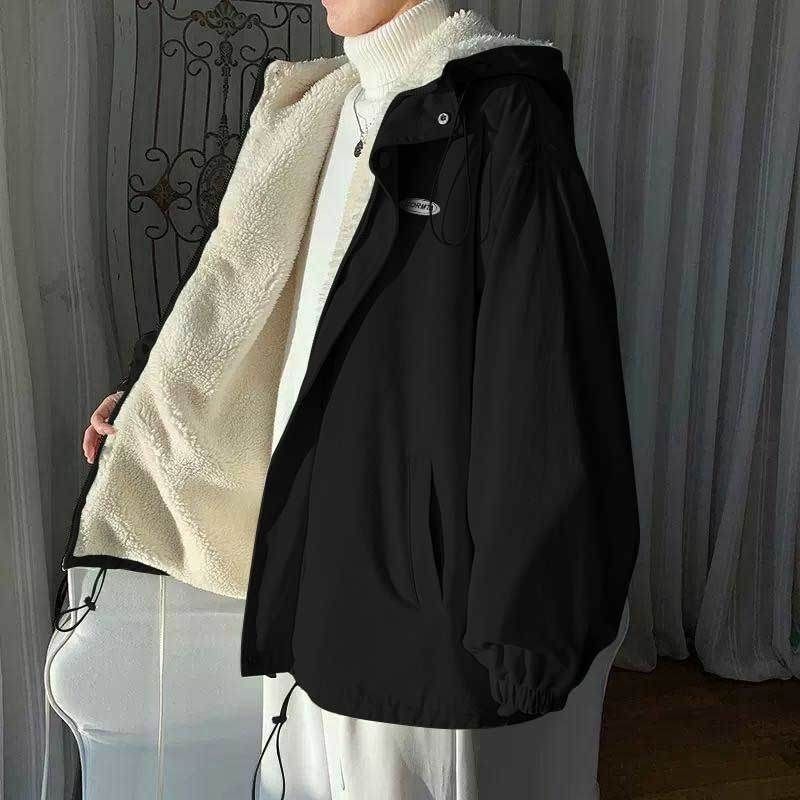 Winter Loose Korean Style Workwear Coat Women Thick Fleece Lined Jacket Vintage Fashion Clothes