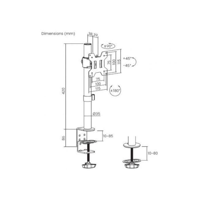 Support De Table - AISENS - DT32TSR-275 - Rotatif Et Inclinable - 10 Kg - Moniteur/TV 17-32 Pouces - Noir