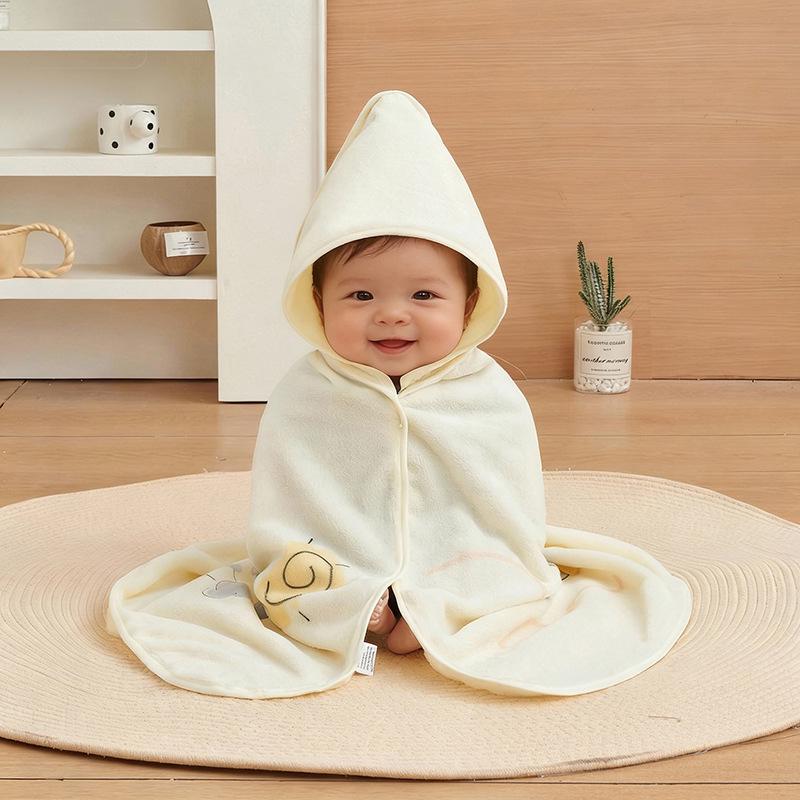 Cartoon Hooded Baby Swaddle & Bath Towel - Coral Fleece, Absorbent, Embroidered, Newborn To Toddler
