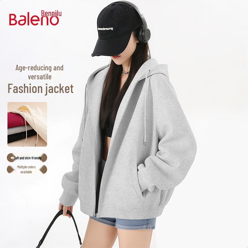 

Baleno Women s Loose Fit Hooded Zip-Up Cardigan L