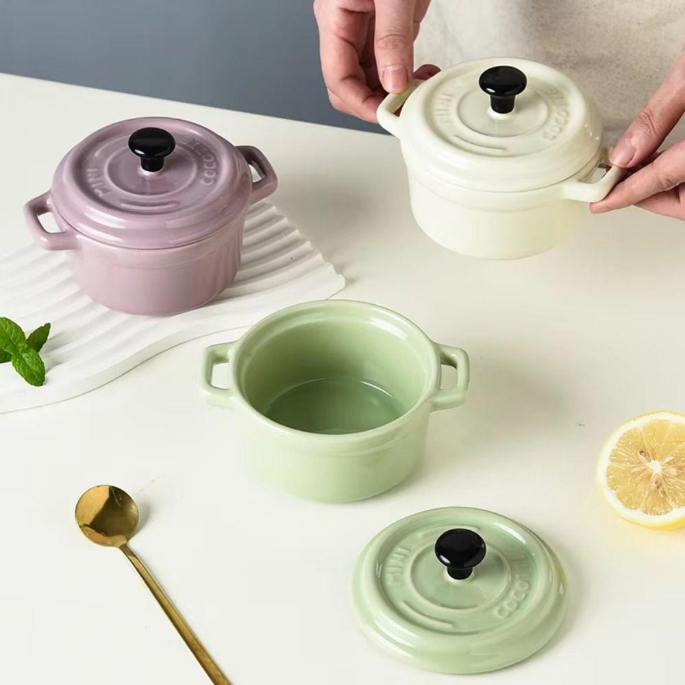 Hanging Ears Steamed Egg Bowl 200ml Mini Casserole with Lids Condiment Container  Household