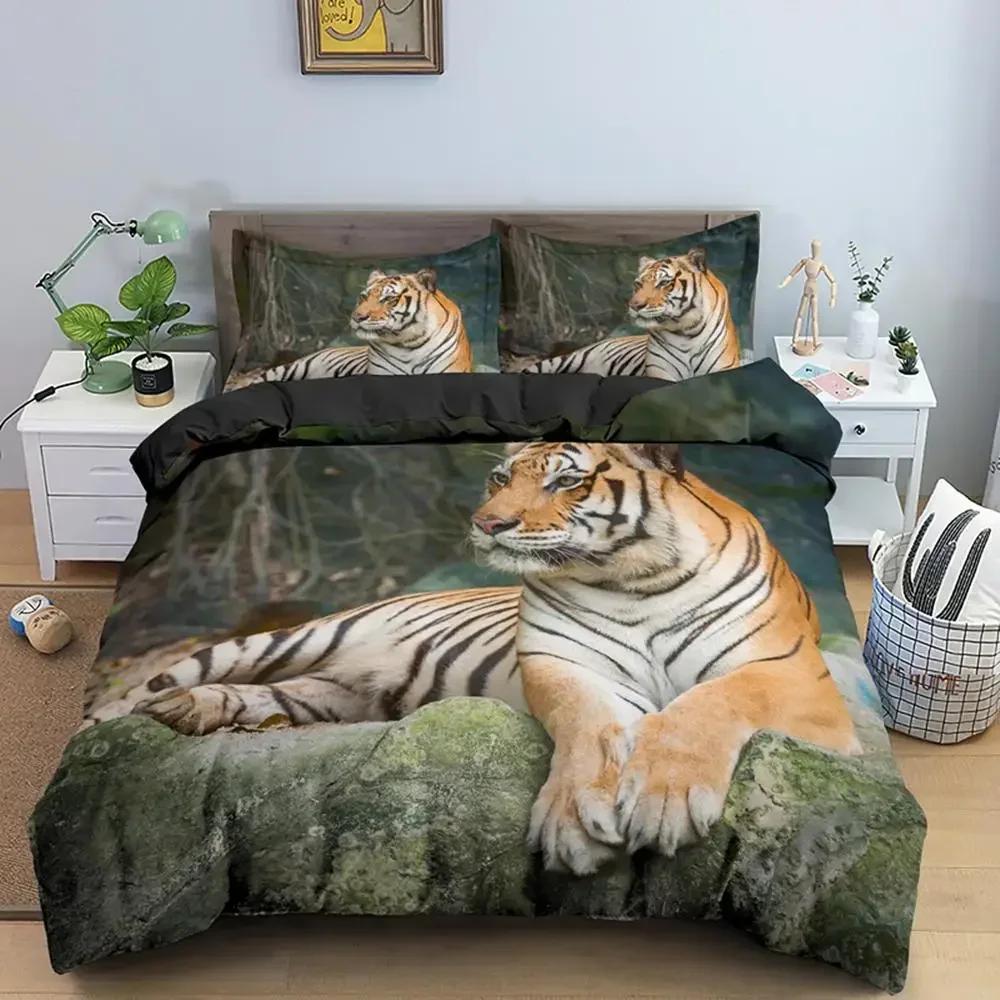 

Tiger Wild Theme 3D Duvet Cover Bedding Set Comforter Linen Pillowcases Home Decor Single Double Twin King Queen 70x133cm 2pcs