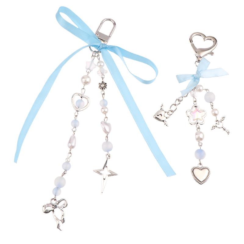 Lace Bowknot Keychain Star Love Bow Strawberry Charm Bag Pendant Keyring Jewelry Bag Decor