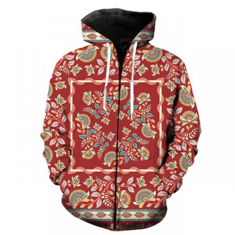 3D Digital Print Hooded Zip-Up Oversized Casual Sweatshirt Men Loose Fit Streetwear