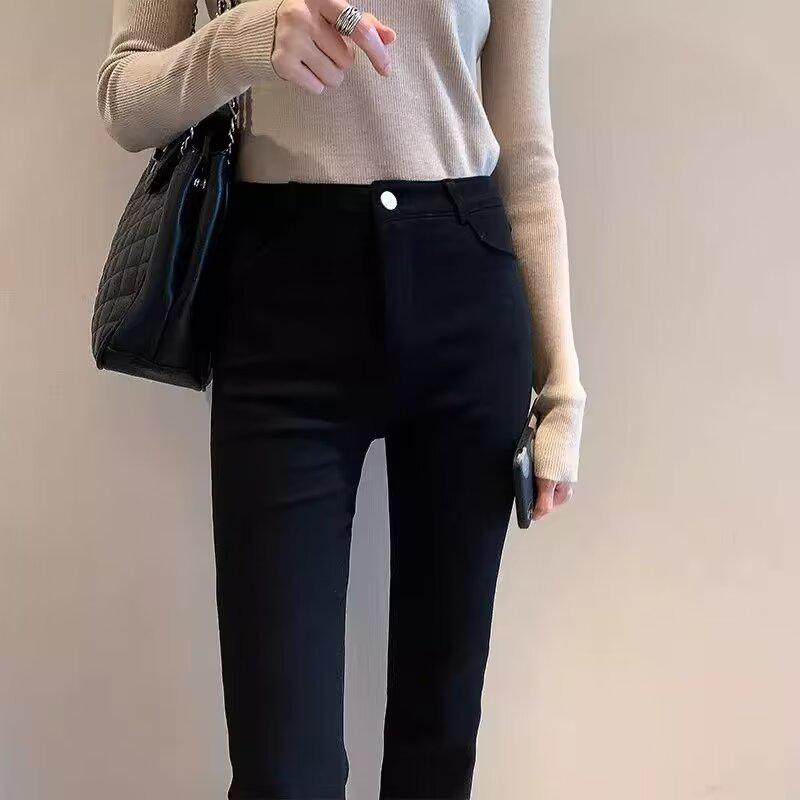 2024 Spring/Autumn Black Slimming Straight-Leg Jeans for Women - Petite, Loose, Casual, Versatile, Nine-Point Length
