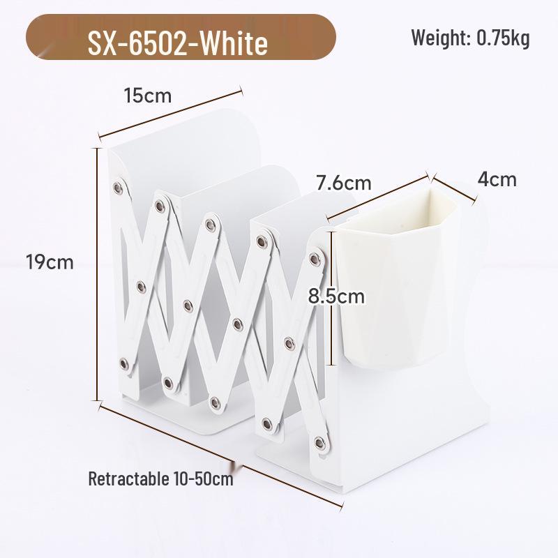 Metal Foldable Book Stand & Pen Holder: Large Desktop Bookend Storage Rack