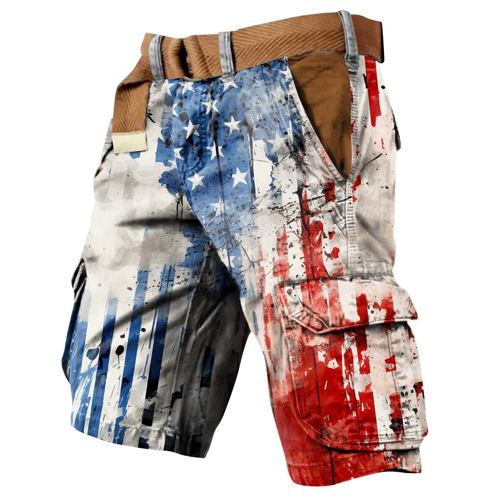 Men's Independence Day Printed Multi Pocket Workwear Shorts
