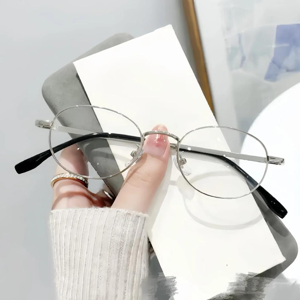 Harajuku Metal Round Oval Frame Glasses Y2K Women's Retro Small Glasses Japanese Glass Eyewear Decorative Anti-blue Eyeglasses