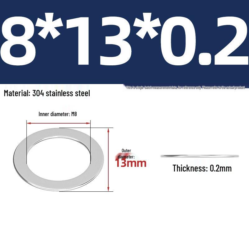304 Stainless Steel Ultra-Thin Flat Washers - Available in Thickness: 0.1mm, 0.2mm, 0.3mm, 0.5mm