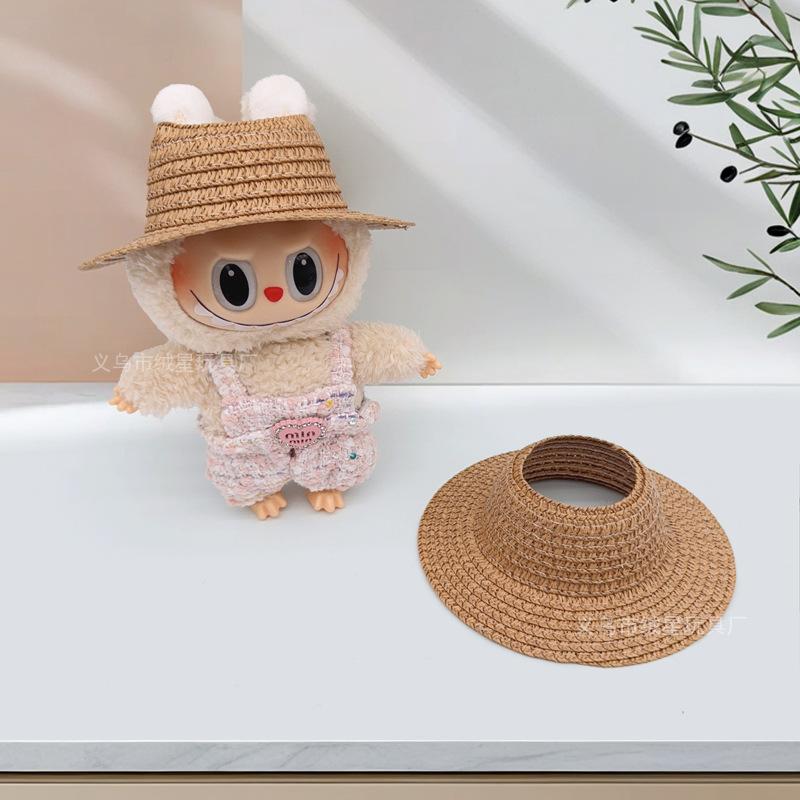 Labubu Hollow Top Open Straw Hat Knitted Hat Party Dress Accessories Rustic Style Labubu Baby Clothes Decoration with