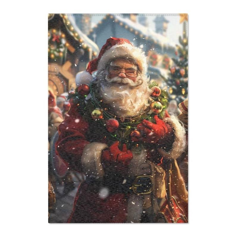 Santa Claus Area Rug, Holiday Living Room Floor Decor, Christmas Bedroom Floor Carpet, Kids Room Art Deco Rug, Housewarming Gift