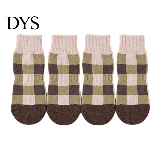 Non-slip Cotton Paw Grips 4Pcs Plaid Dog Socks, Anti-Slip Pet Covers with Adjustable Socks to Prevent Scratching Straps, Breathable Ribbed Protectors