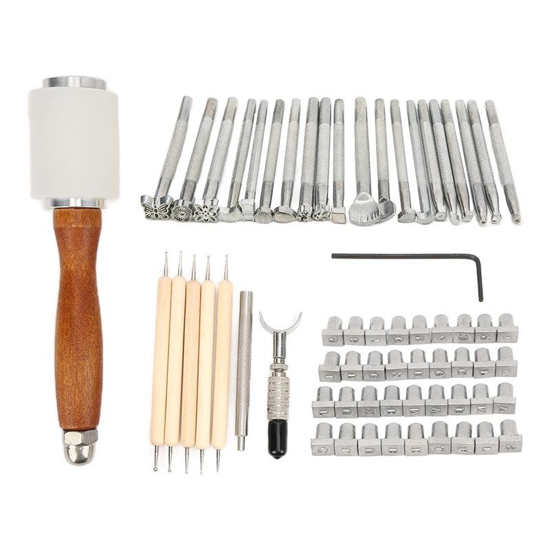 2025 Trend Zinc Alloy And Beech Wood Crafting Tool Set- Leather For DIY Projects Includes 21 Patterns Featuring Letters And Numb