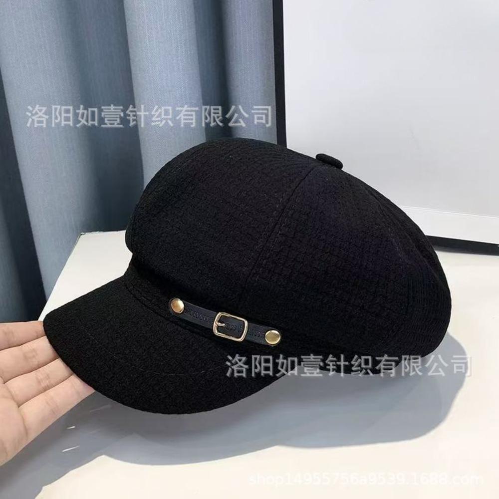 **Women Newsboy Beret Cap Solid Korean British Vintage Visor Face Slimming Hat**
