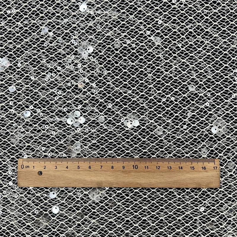 Mesh Embroidery Sequin Fabric Transparent Netting for DIY Women's Dress Formal Gownperformance Outfit Fabric 1/3/5yard