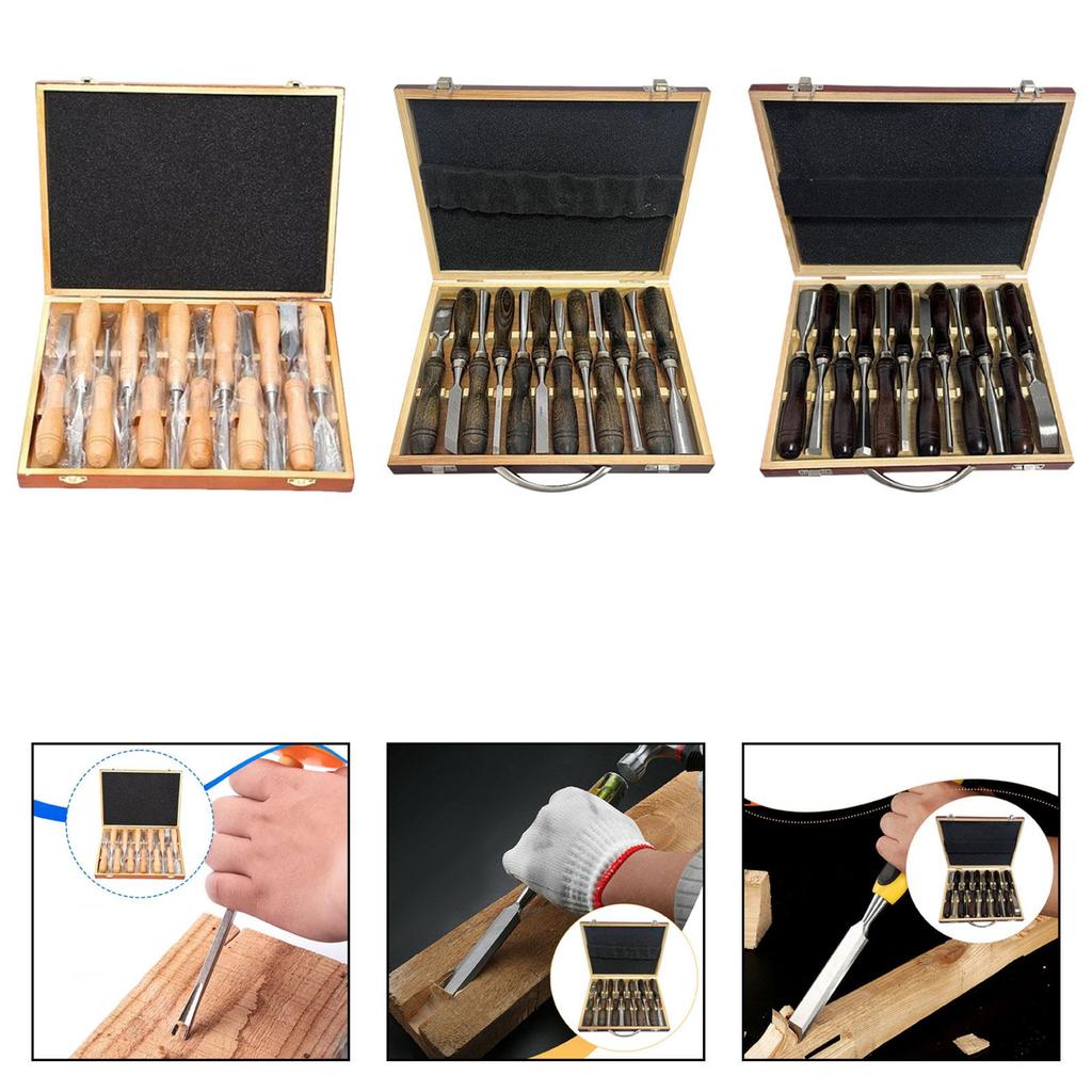 Woodworking Carving Chisel Set CRV 60 Steel Blade Wooden Handle with Box for Carved Tool Kitchen and DIY Engraving Tasks