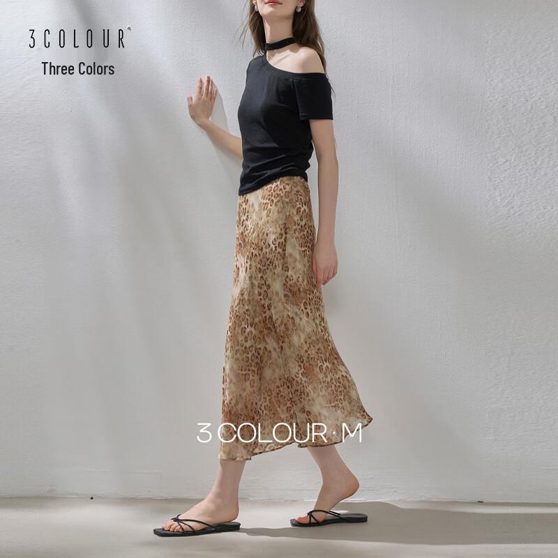 Sancai 2026 Summer Leopard Print High-Waist A-Line Long Skirt XL