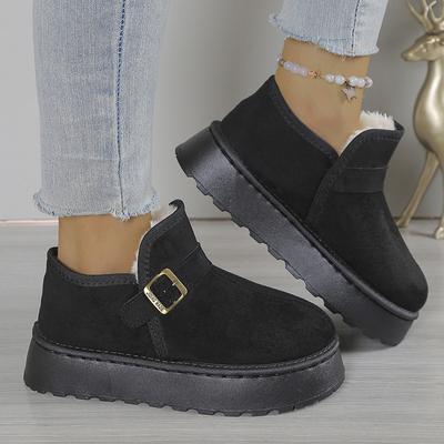 Fashion Black Thicken Plush Ankle Boots for Women Winter Plus Size 36-43 Slip On Anti Slip Snow Boots Woman Platform Warm Short Booties